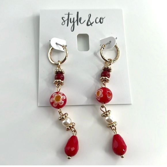 Style& Company Red Dangle Earrings. NWT - Picture 2 of 3